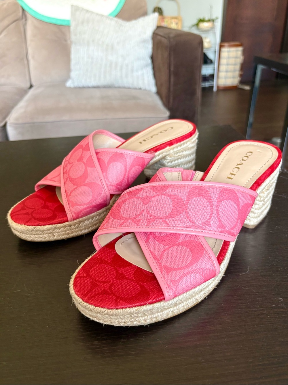 Coach Y2K 2000’s Pink Crisscross Espadrille Slide Sandals - Picture 4 of 11